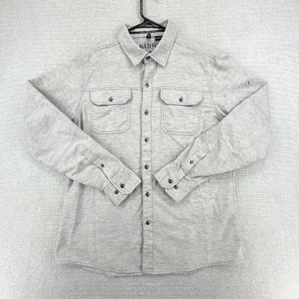 Kuhl Shiftr Shirt Mens M Gray Linen Blend 5 Panel Sleeve Hiking Outdoor 7190